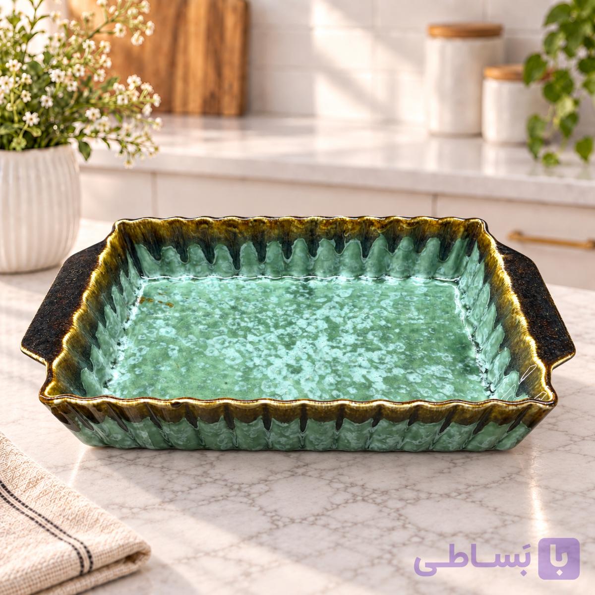 تابه سرامیکی مدل دو دسته مستطیل طرح تارت کد 7