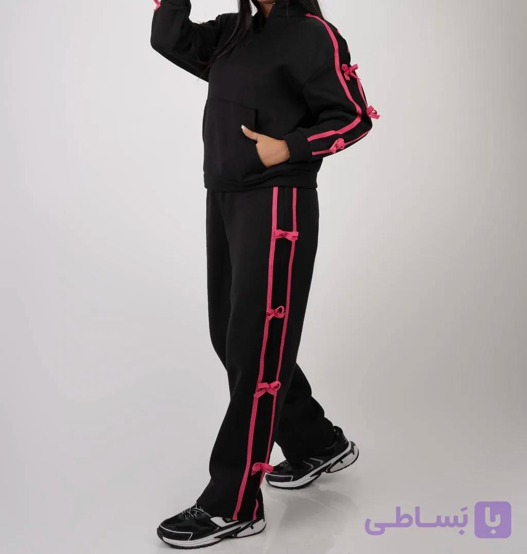 ست دورس و شلوار مدل زنانه نیم زیپ نوار پاپیونی جنس دورس تو کرکی