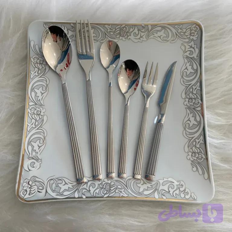 سرویس قاشق چنگال یونیک اصل آلمان 24 نفره 120 پارچه مدل شیاری نقره ای طلایی