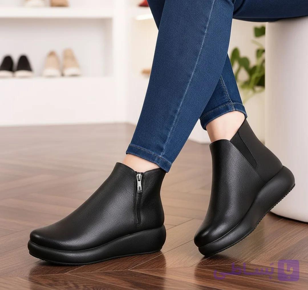 بوت چرم  زنانه مدل هایلی پاشنه طبی پی یو ۳ سانت کد225K