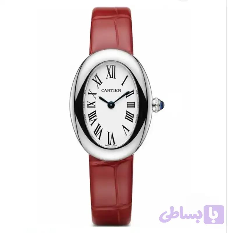 ساعت مچی زنانه کارتیر باگنور بند چرم رنگ قرمز آلبالویی Cartier Baignoire Cherry Red Letter — تصویر 1