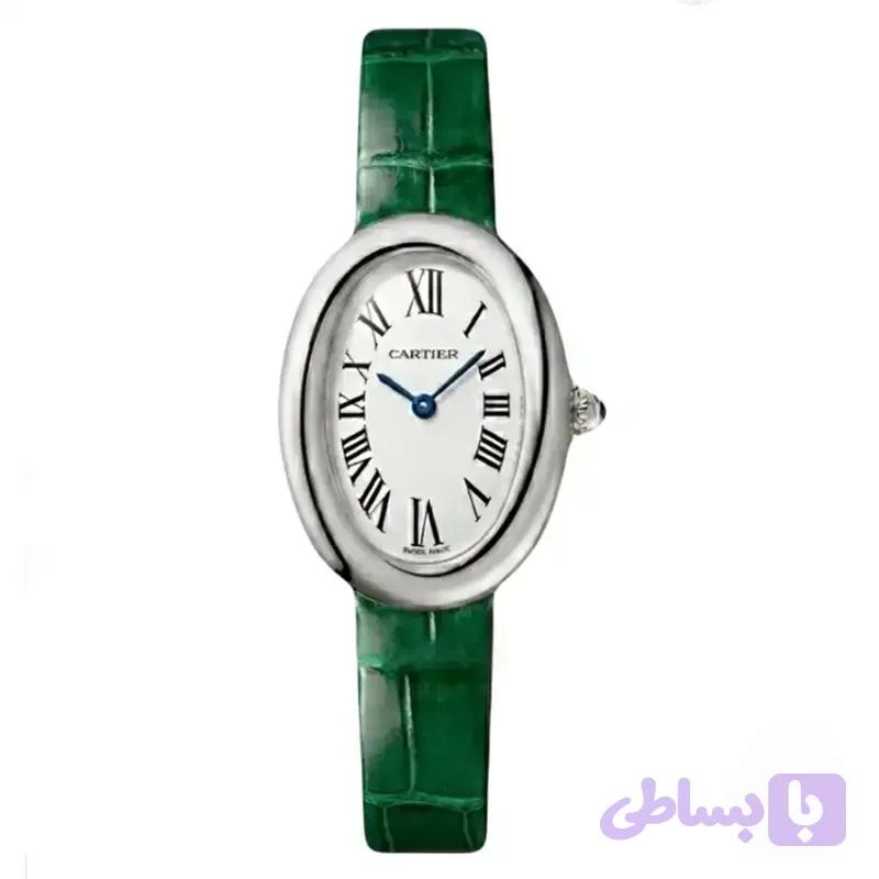ساعت مچی زنانه کارتیر باگنور بند چرم رنگ سبز Cartier Baignoire Green Letter — تصویر 1