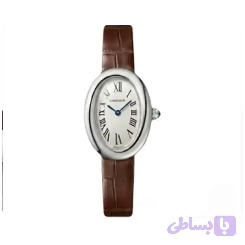 ساعت مچی زنانه کارتیر باگنور بند چرم رنگ قهوه‌ای Cartier Baignoire Brown Letter — تصویر 1