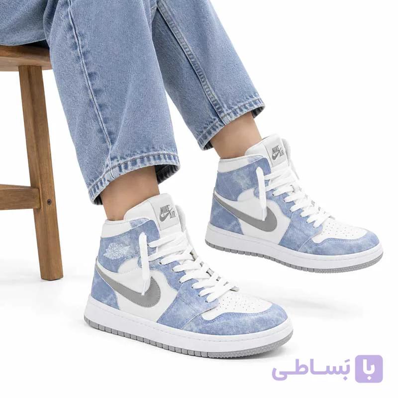 کتونی نایک جردن ساقدار سفید آبی کد 6696 — تصویر 1