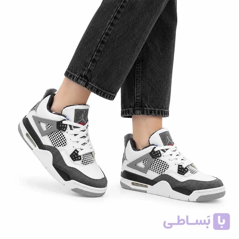 کتونی زنانه جردن 4 سفید طوسی کد 54790 — تصویر 1