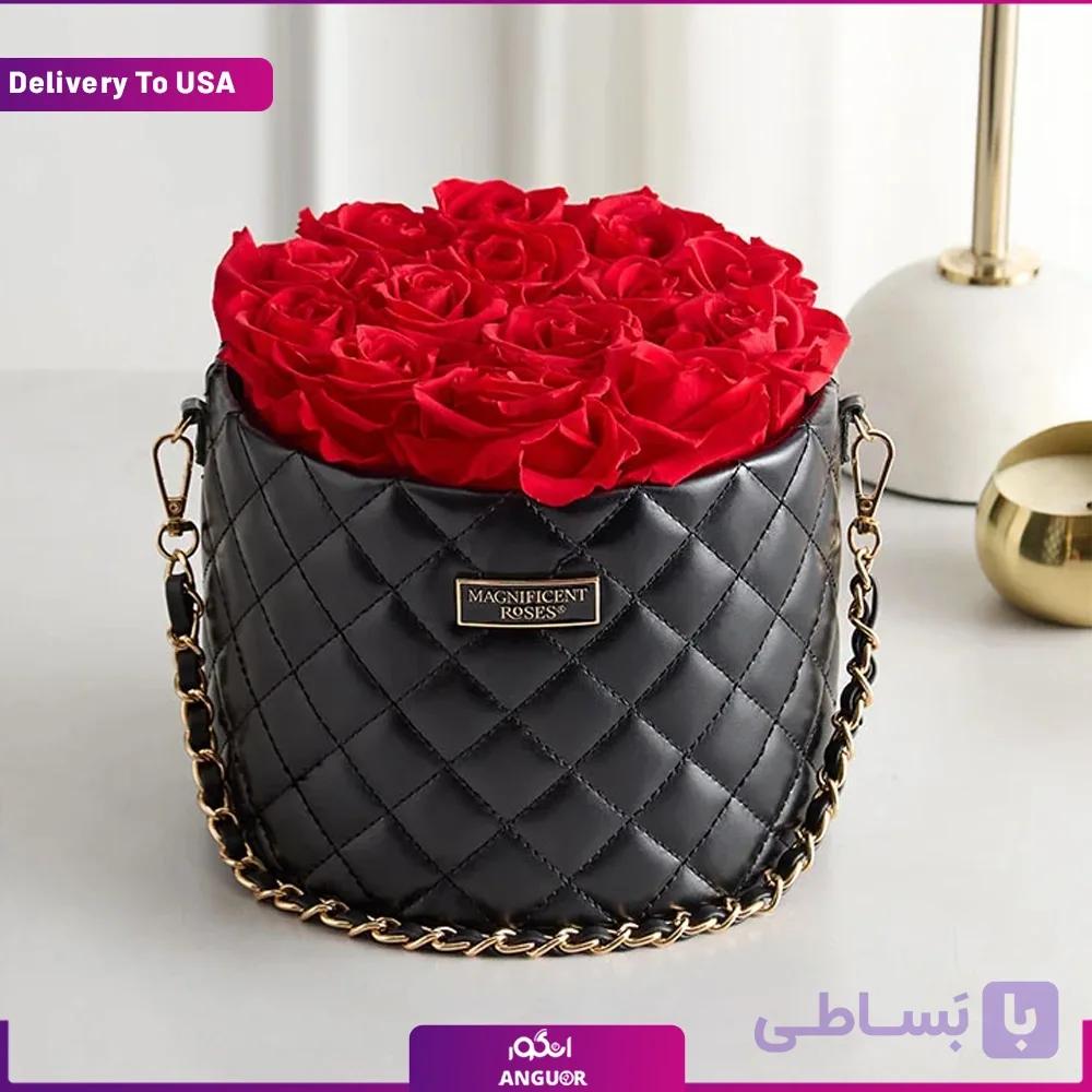 جعبه لوکس چرمی با رزهای جاودان (تحویل در امریکا) — تصویر 1
