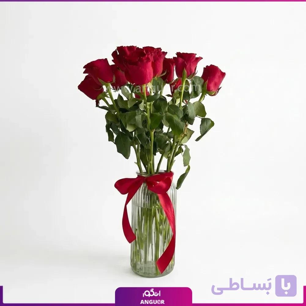 جار گل رز قرمز 10 شاخه