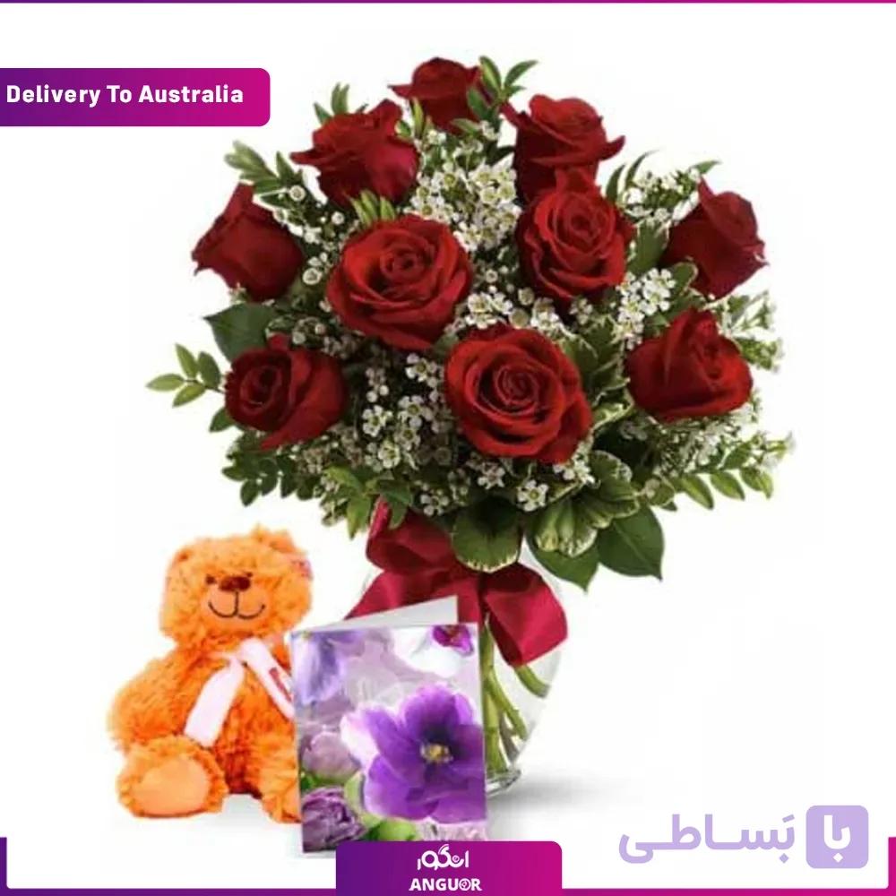 دسته گل رز نارنجی به همراه خرس (تحویل در استرالیا)