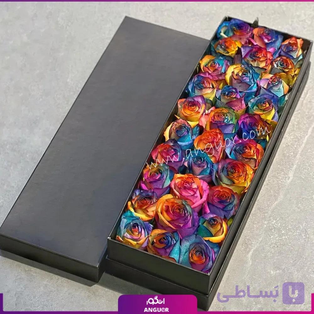 باکس گل رز هفت رنگ 30 شاخه — تصویر 1
