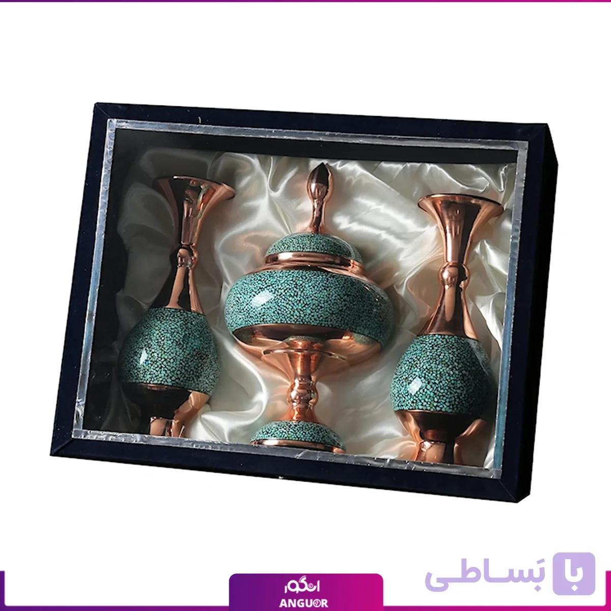 پک هدیه جفت گلدان و شکلات خوری فیروزه‌کوبی — تصویر 1