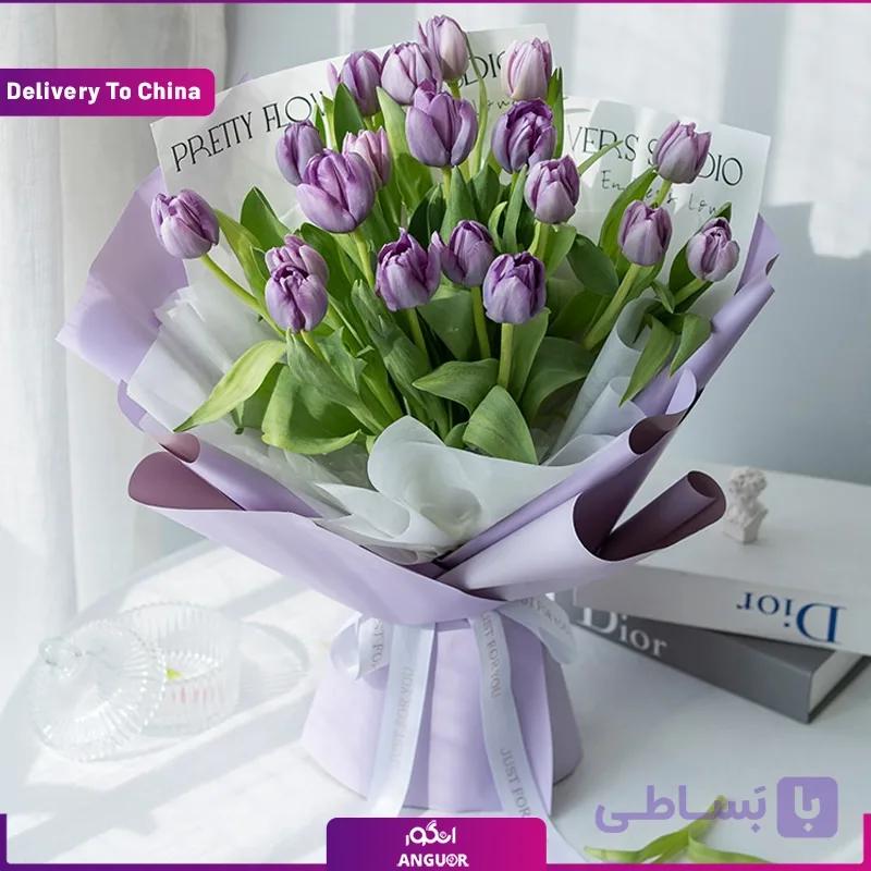 (Delivery in China) Bouquet of purple tulips — تصویر 1
