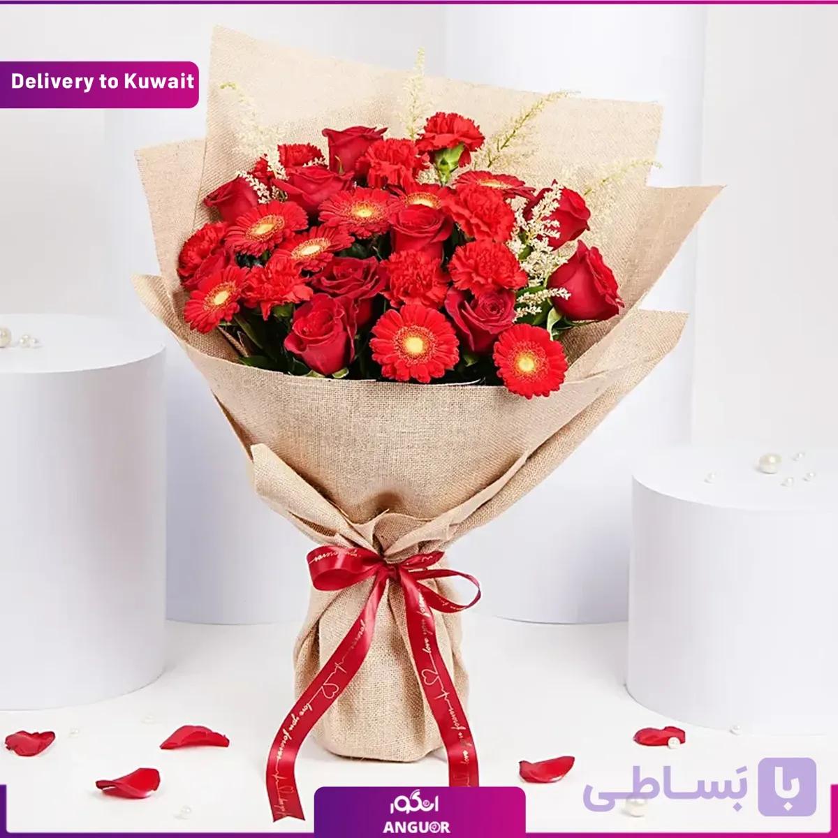دسته گل قرمز ترکیبی (تحویل در کویت) — تصویر 1
