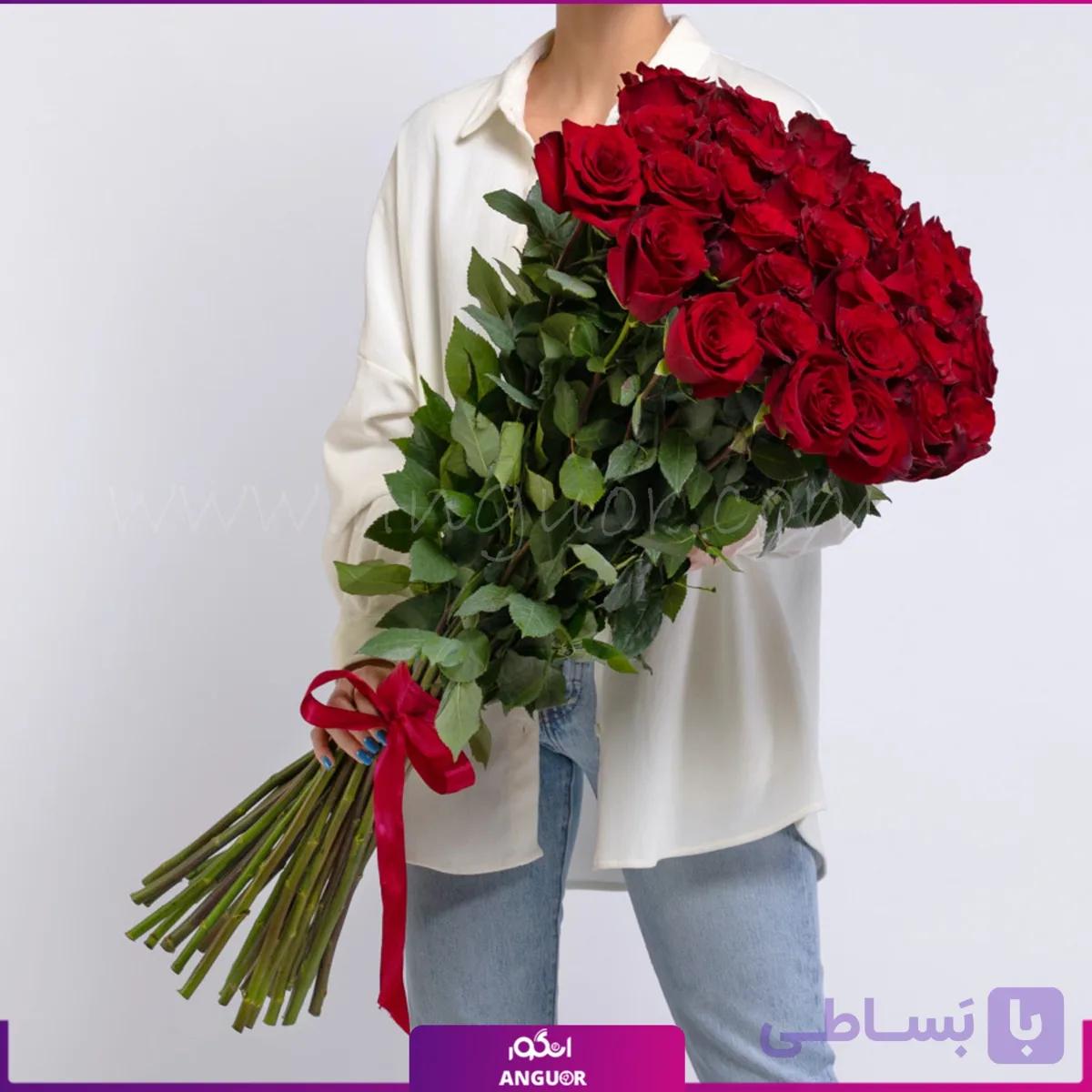 دسته گل 35 شاخه رز قرمز 100 سانتی (سوپر ممتاز هلندی)