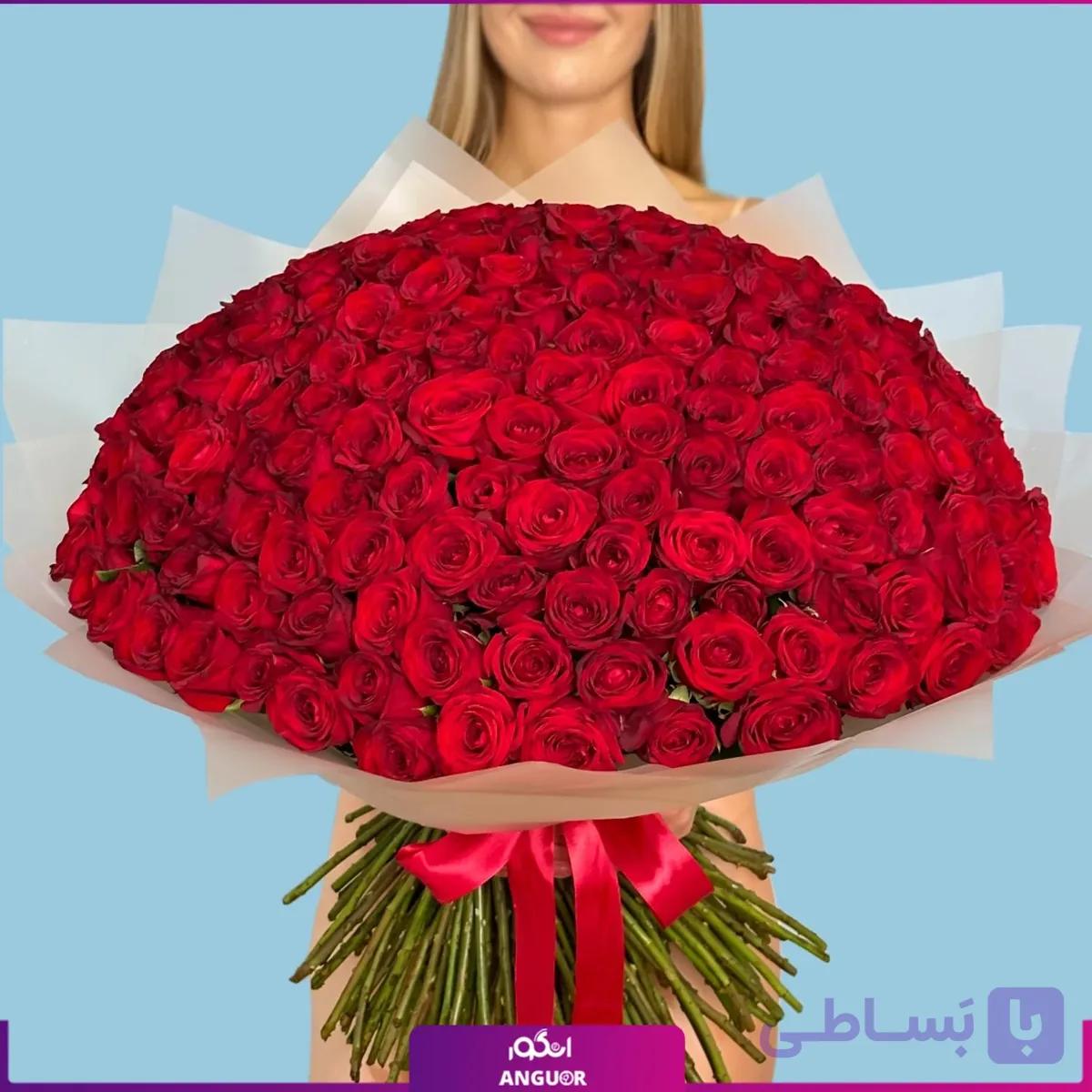 دسته گل بزرگ رز قرمز – ۲۰۰ شاخه (طرح با من باش) — تصویر 1