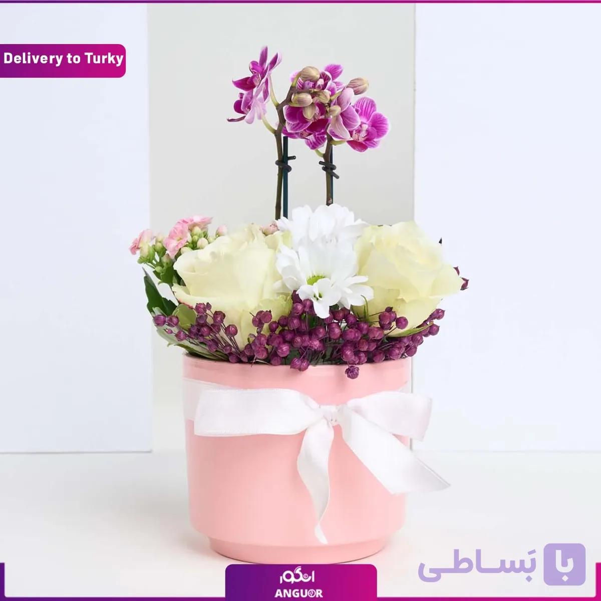 باکس گل رز سفید و ارکیده (تحویل در ترکیه)
