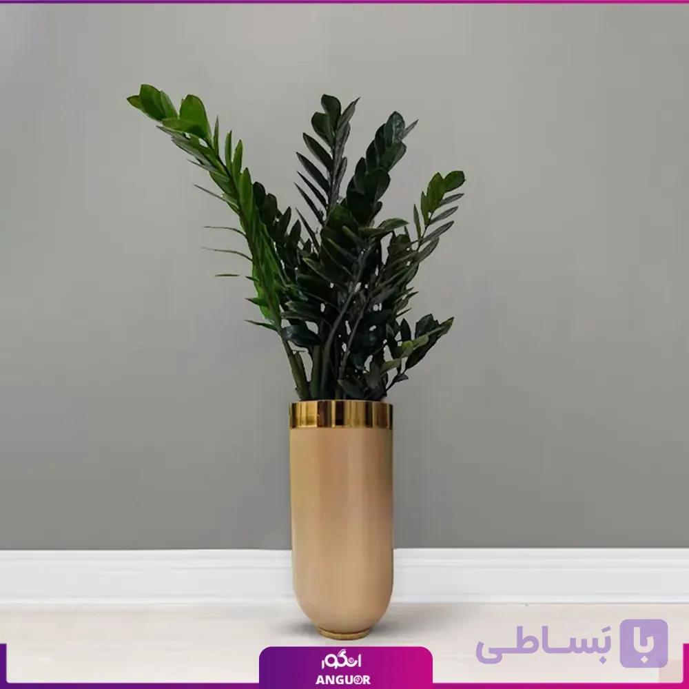 گلدان هدیه VIP فایبر گلاس با زاموفیلیا بلک + زیر گلدانی چرخدار — تصویر 1