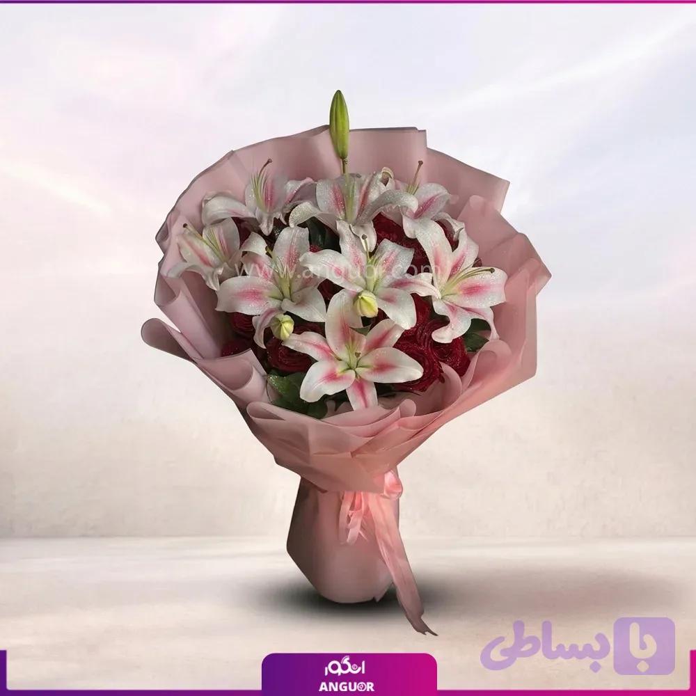 دسته گل لیلیوم و رز قرمز