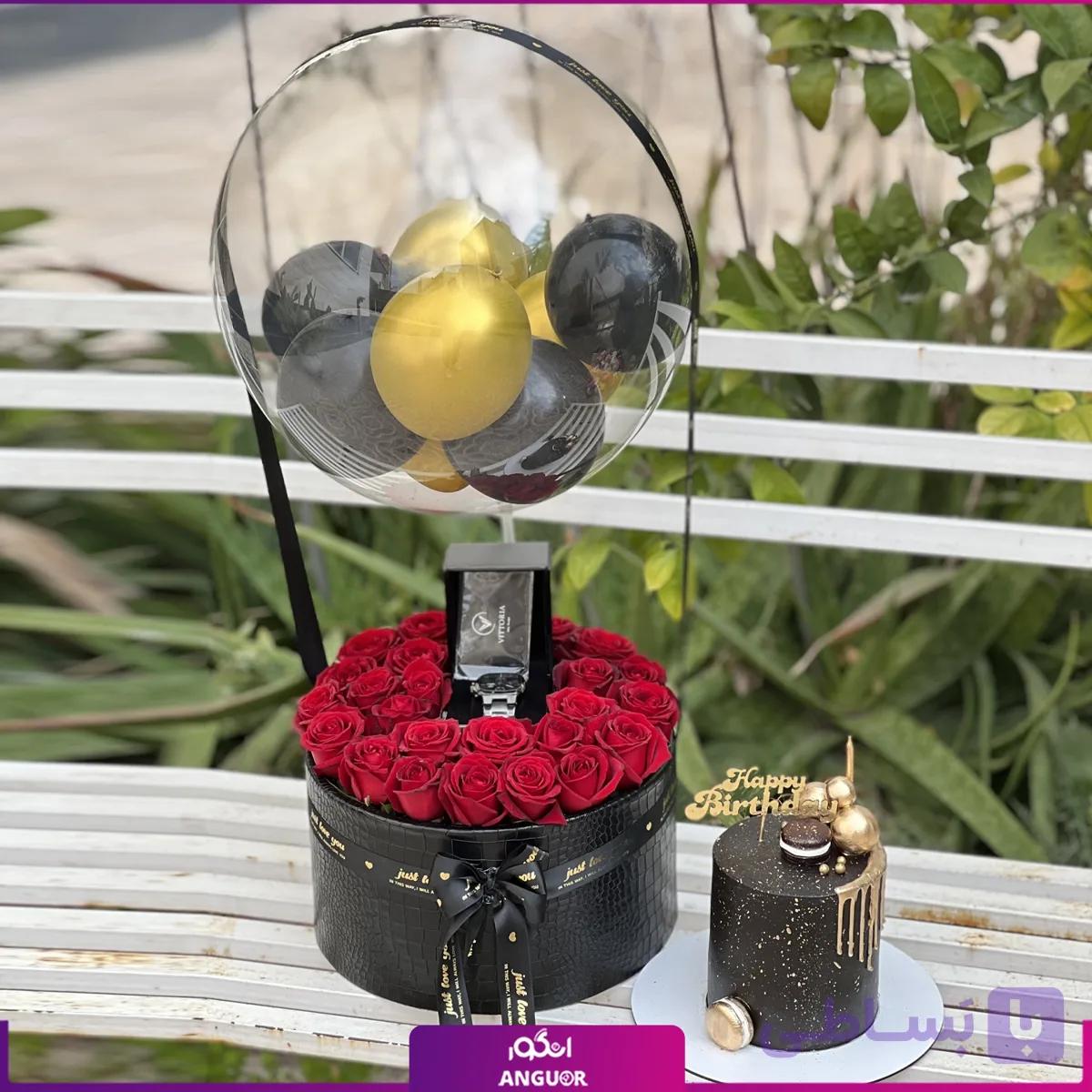 باکس هدیه تولد مردانه (گل و کیک)