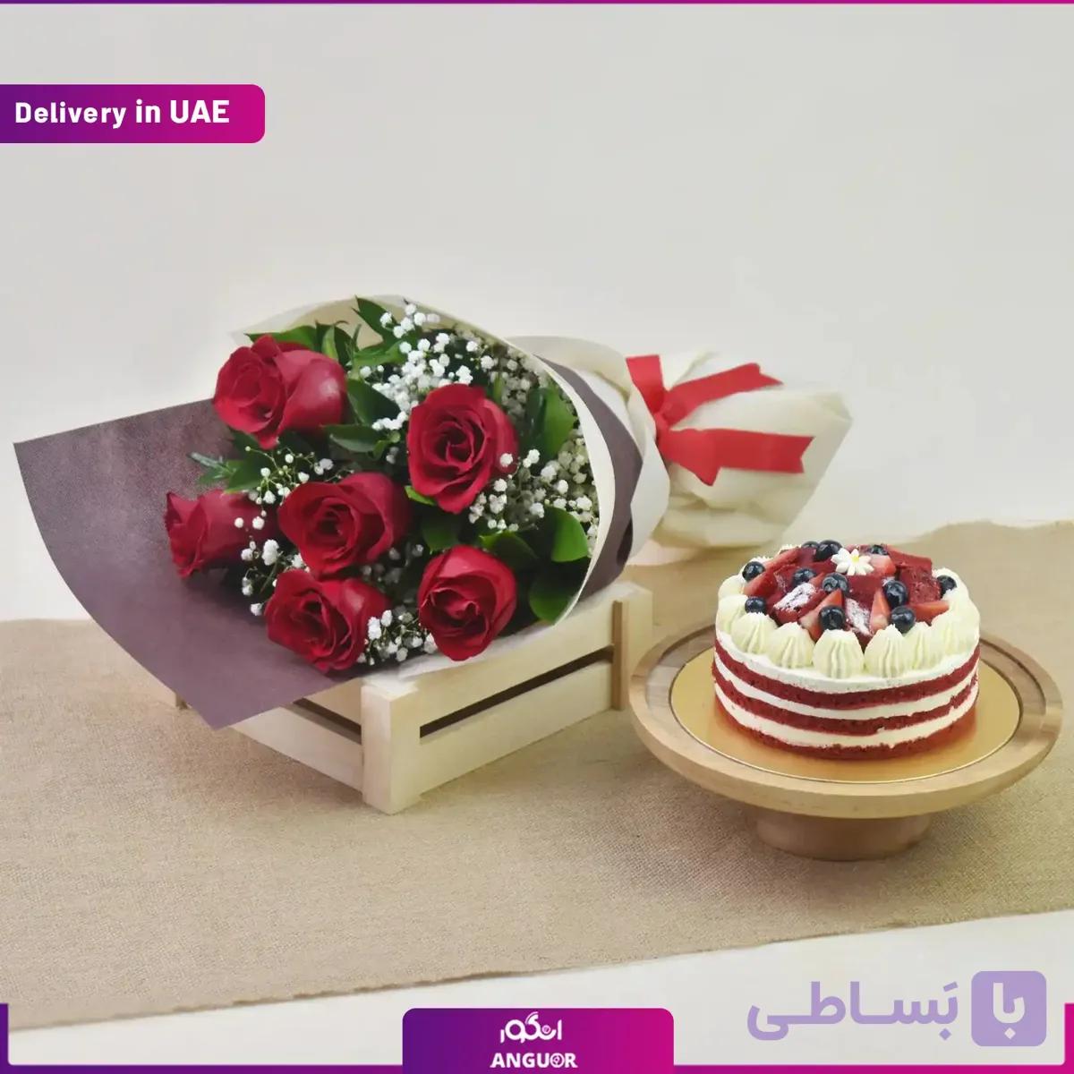 دسته گل رز قرمز با خرس جامبو (دبی و امارات)