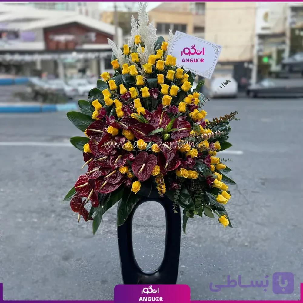 جام گل آتشین با گلهای رز و آنتوریوم