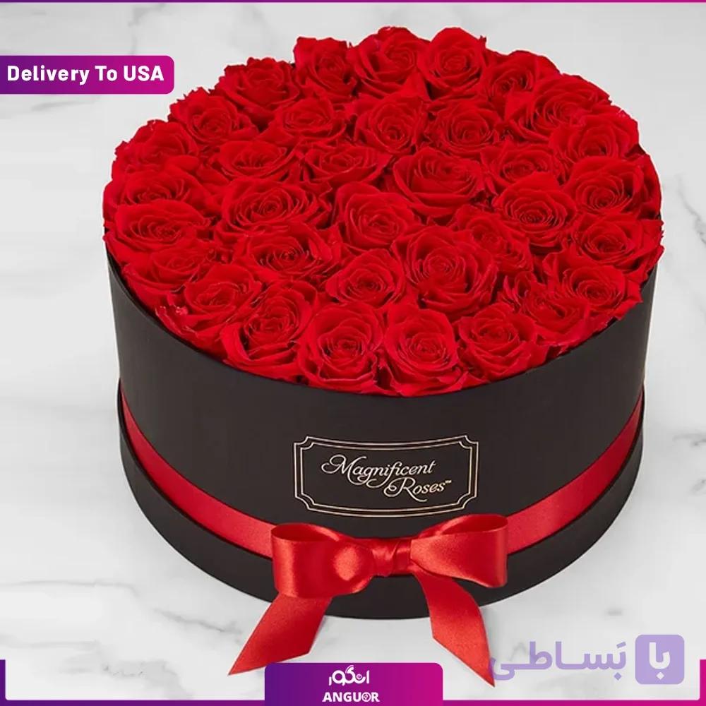 باکس گل رز قرمز 34 شاخه (تحویل در امریکا)