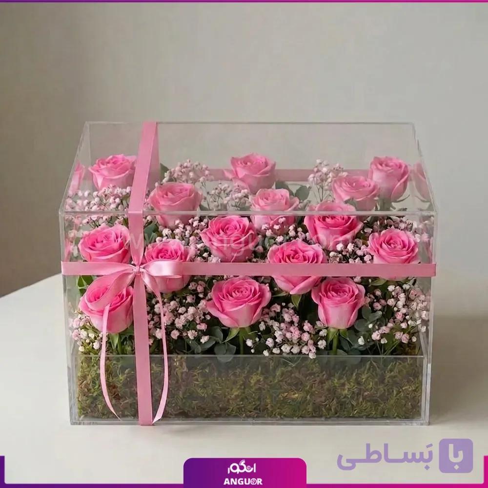 باکس گل رز صورتی 15 شاخه