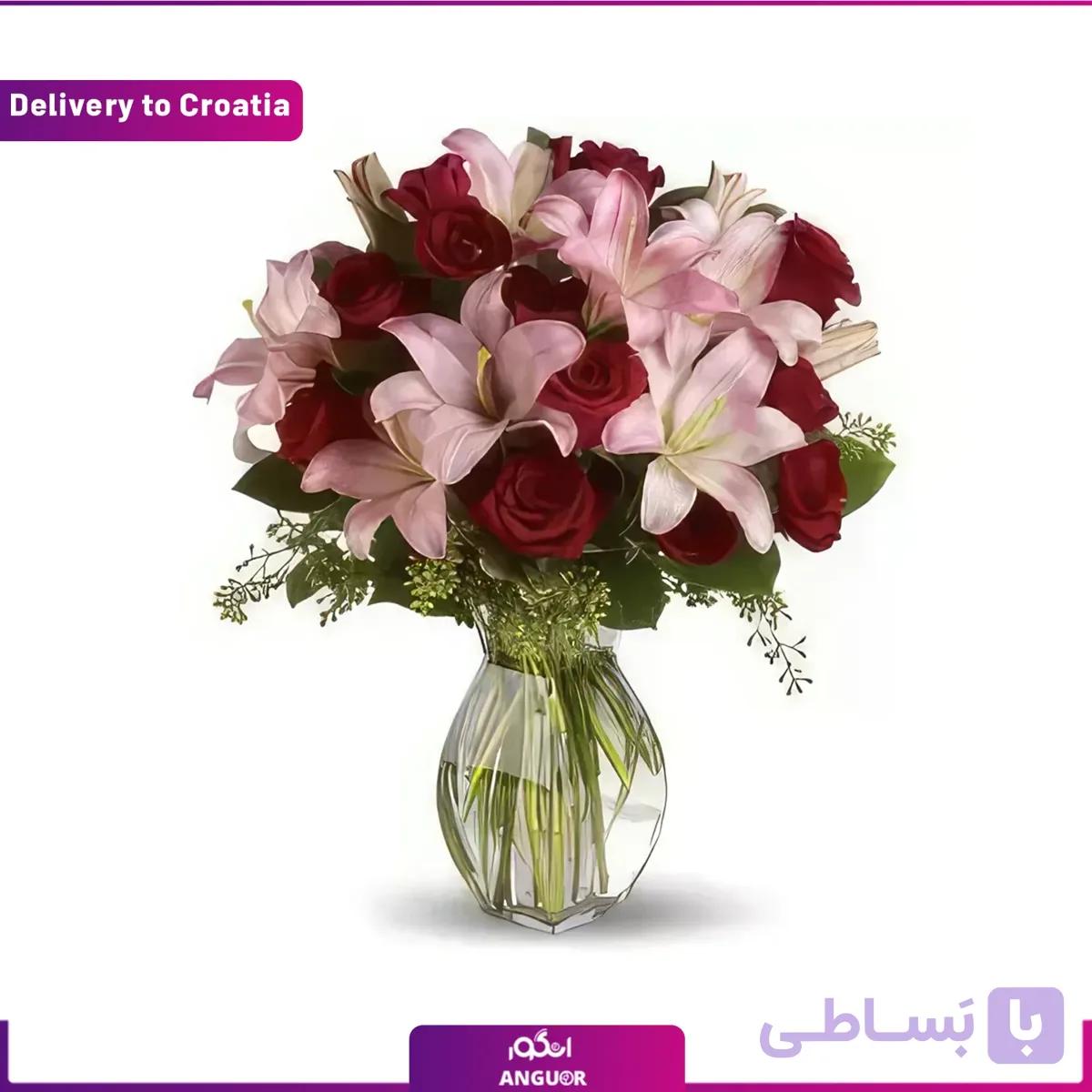 دسته گل رز و لیلیوم (ارسال گل به کرواسی)