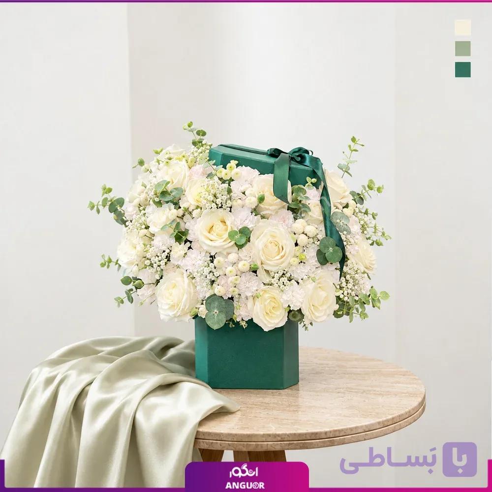 باکس گل رز سفید و داوودی