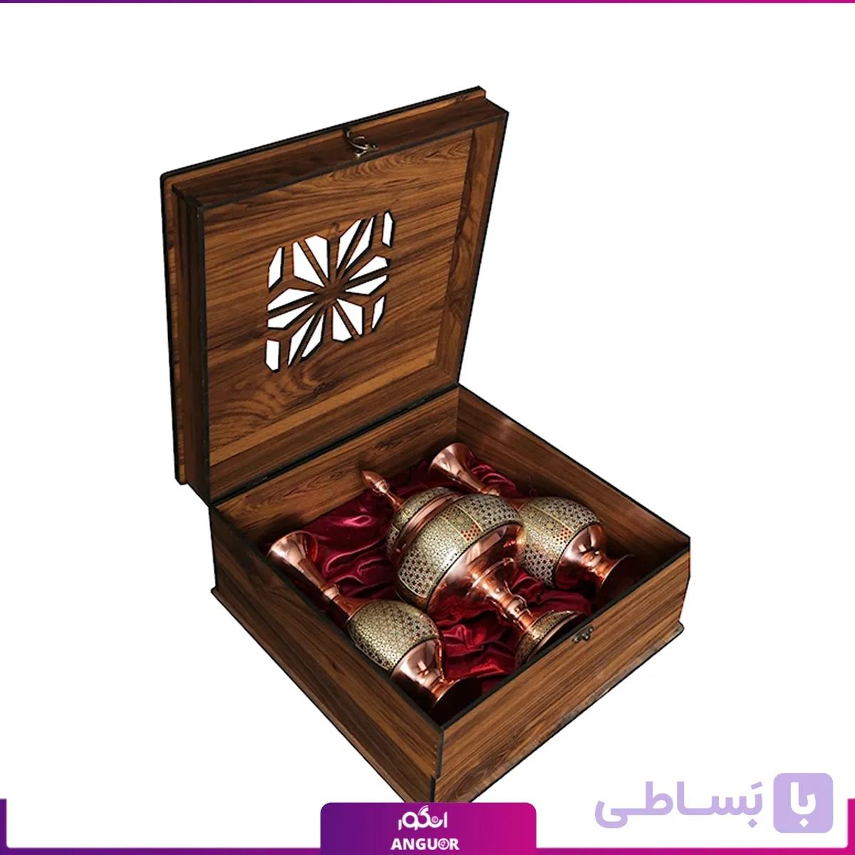 پک هدیه جفت گلدان صراحی و شکلات خوری خاتم کاری — تصویر 1
