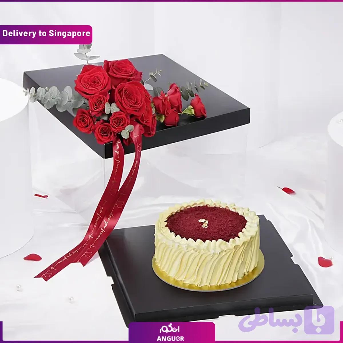باکس کیک و گل (تحویل در سنگاپور) (کد 1L8F7) — تصویر 1