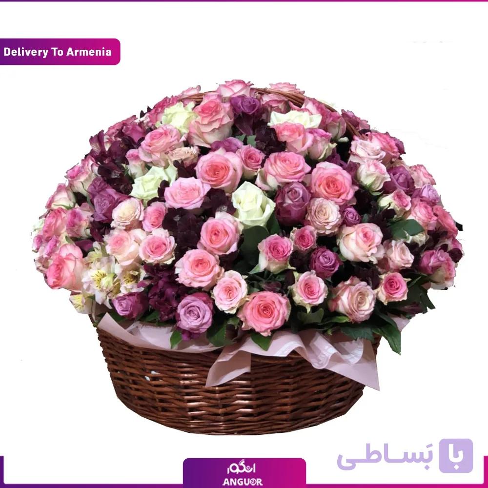 سبد گل رز رنگی (ارسال گل به ارمنستان)