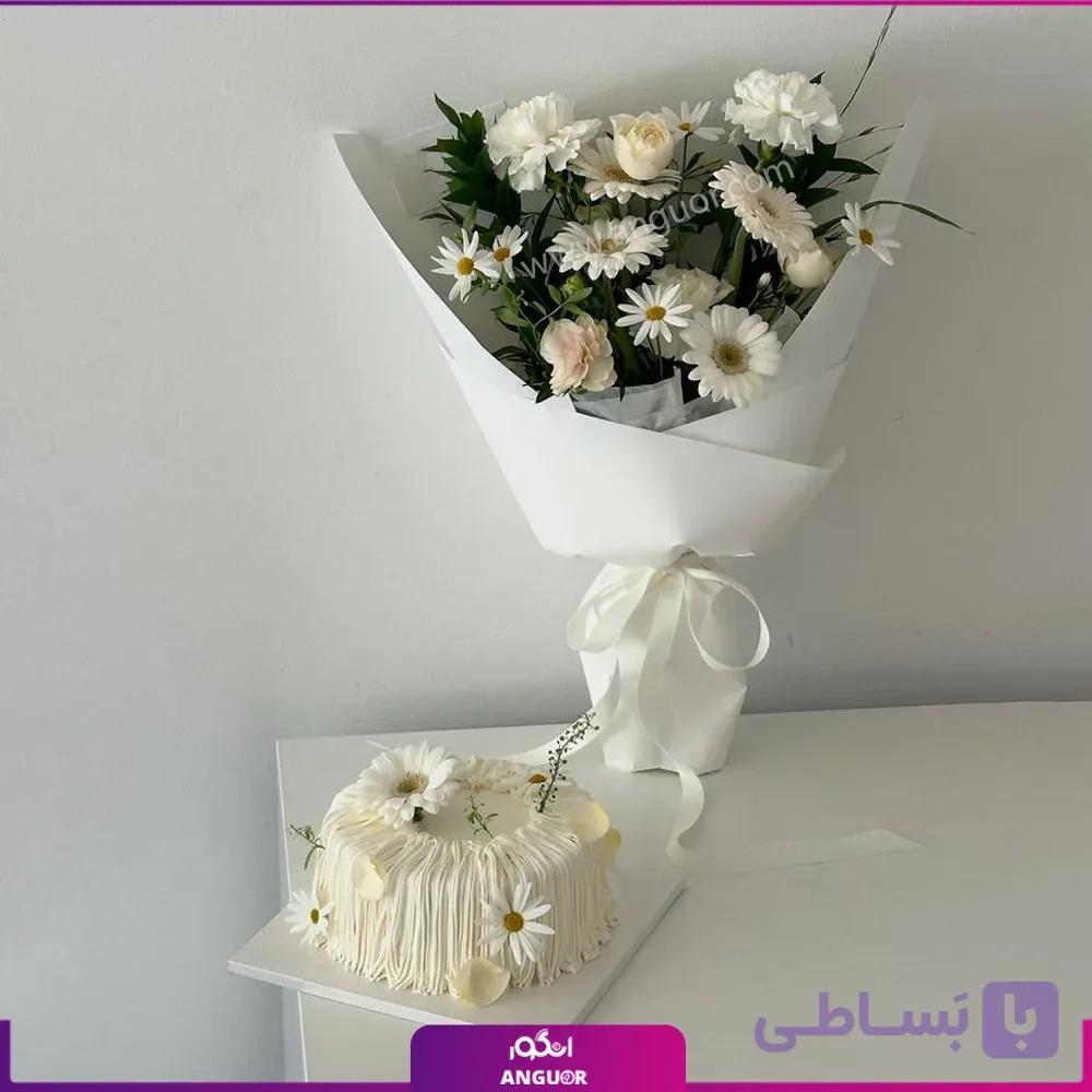 دسته گل و کیک مروارید سپید — تصویر 1