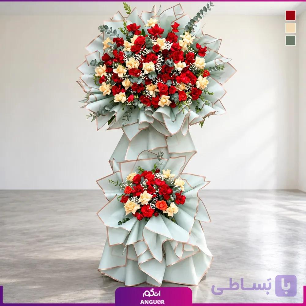 دسته گل قدی پایه‌دار رز؛ مناسب تبریک و افتتاحیه