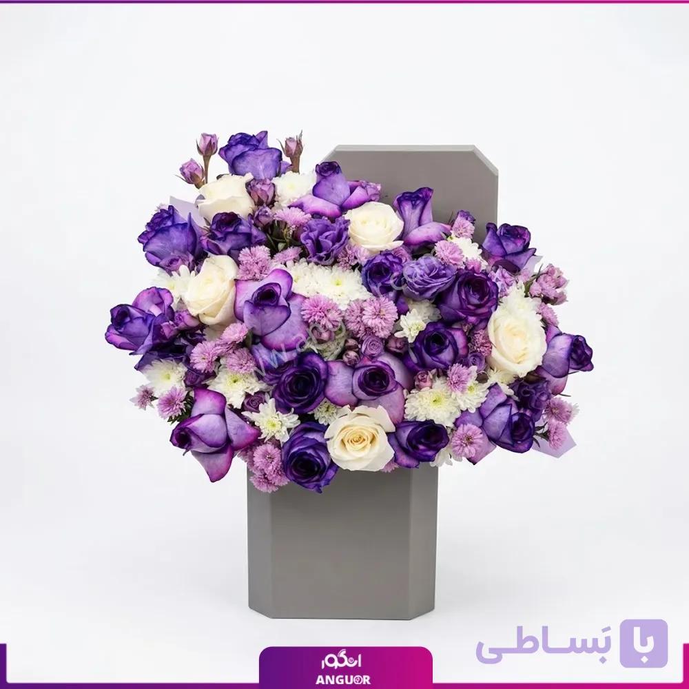 باکس گل طبیعی بنفش و سفید شیک