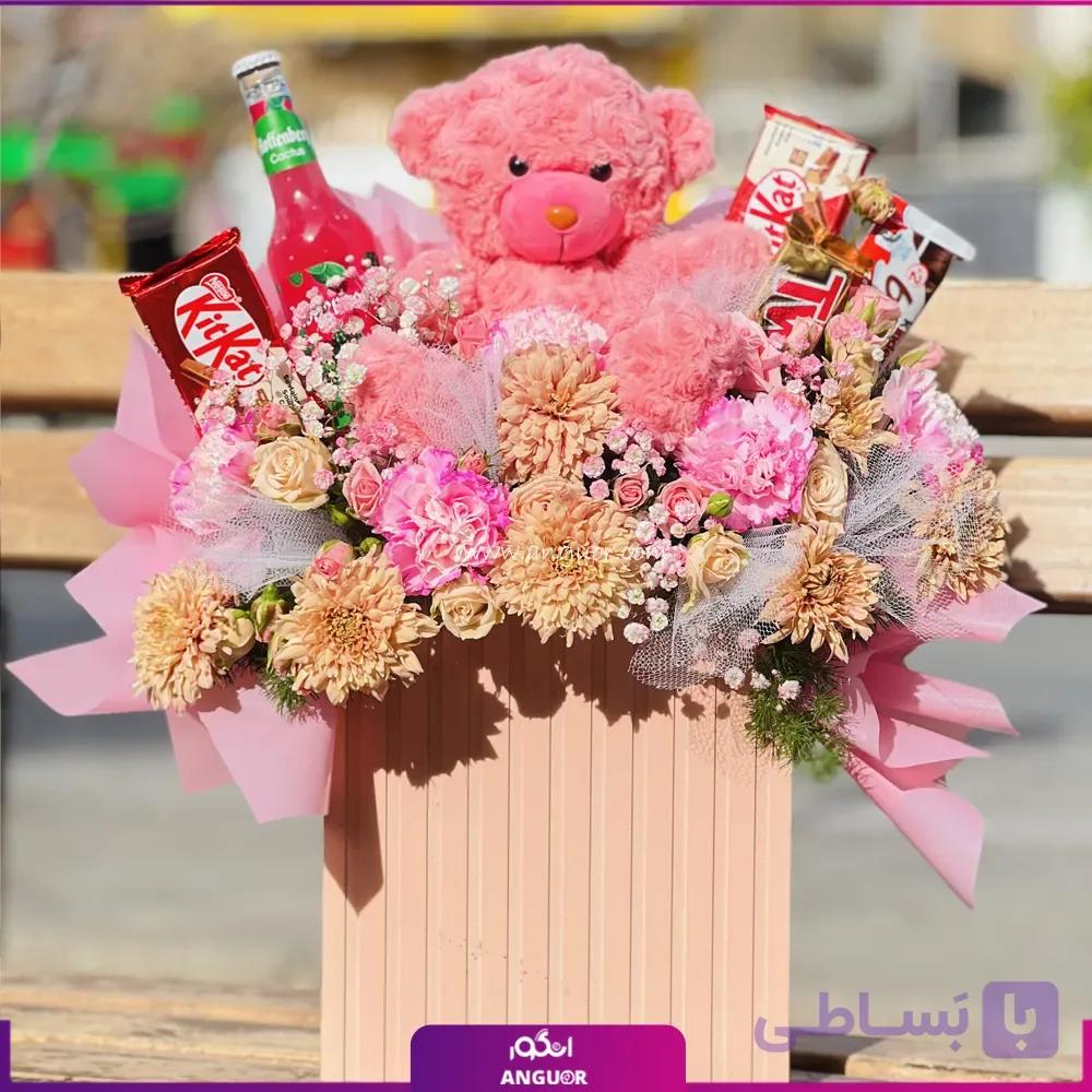 پکیج ولنتاین گل و شکلات مدل پینک تدی