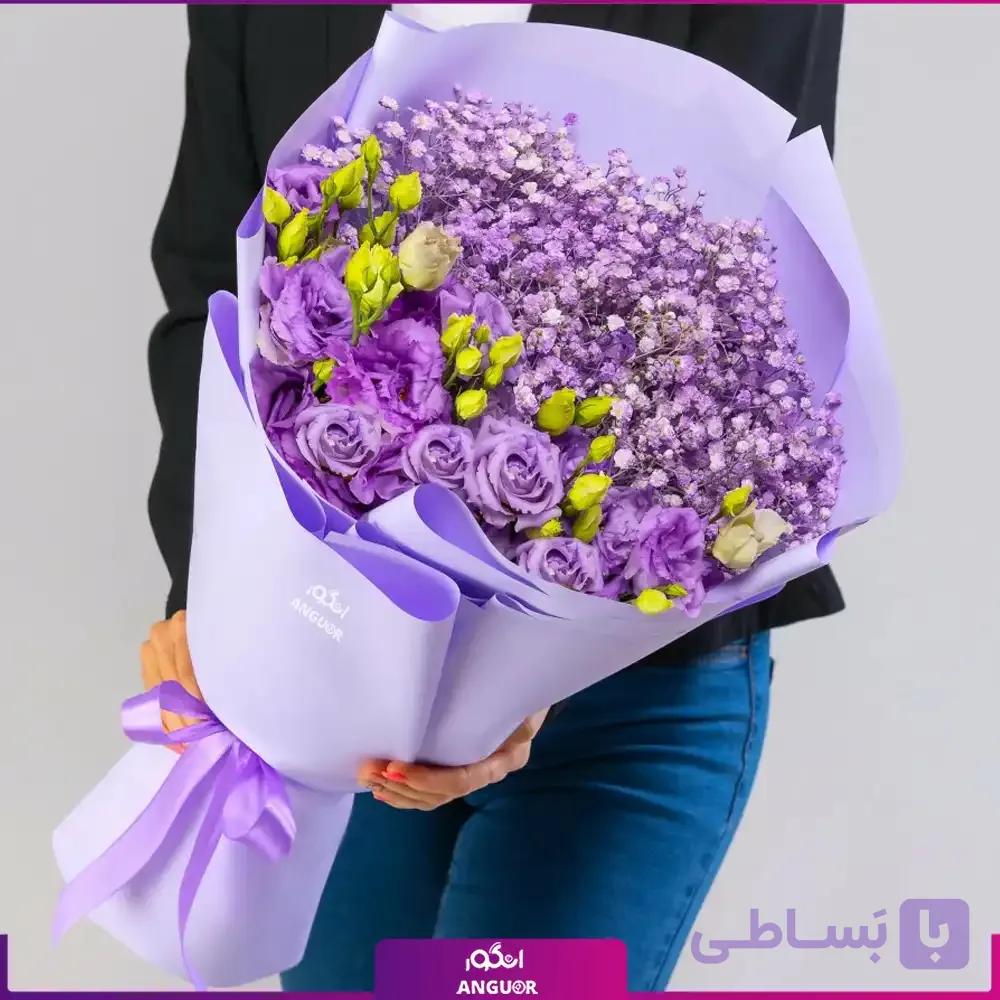 دسته گل لیسیانتوس تم بنفش با ژیپسوفیلا — تصویر 1
