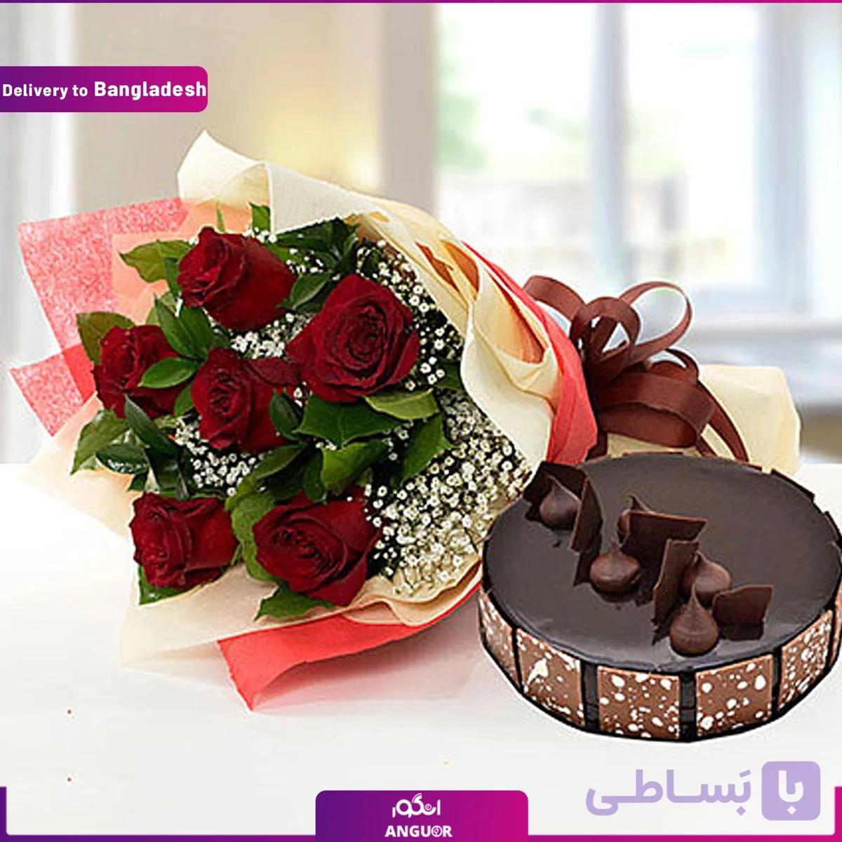 (Delivery in Bangladesh) Elegant Rose Bouquet With Chocolate Cake