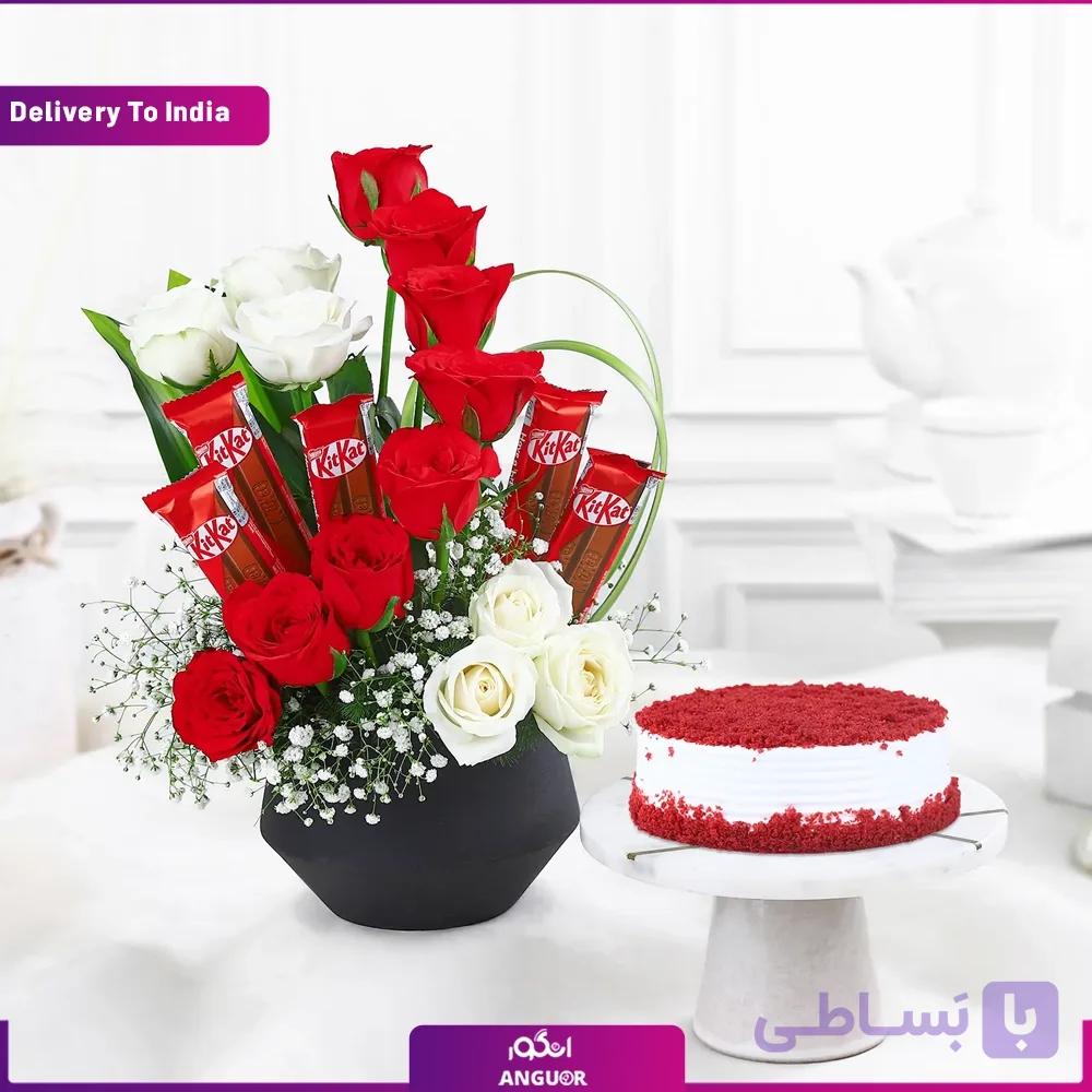 باکس گل رز شکل قلب با کیک (تحویل در هند)