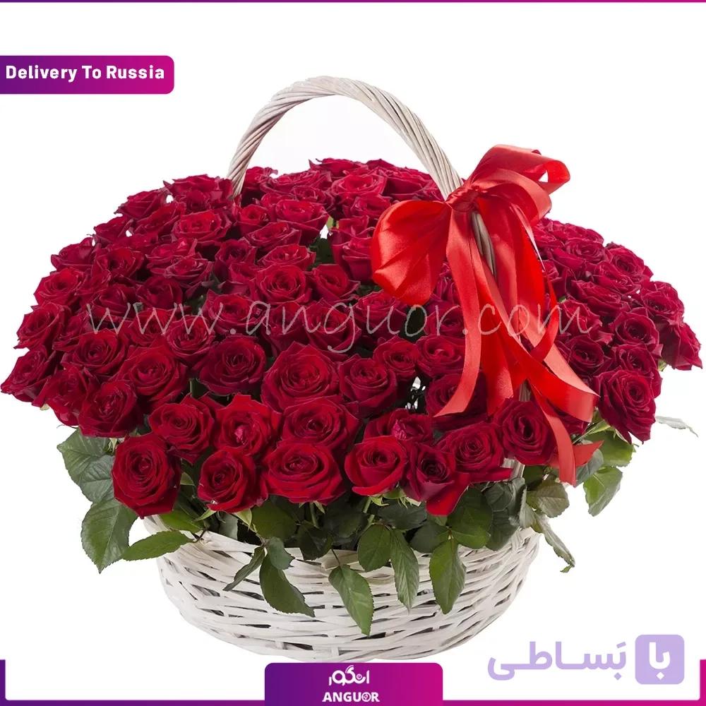 سبد گل 100 شاخه رز قرمز (تحویل در روسیه)