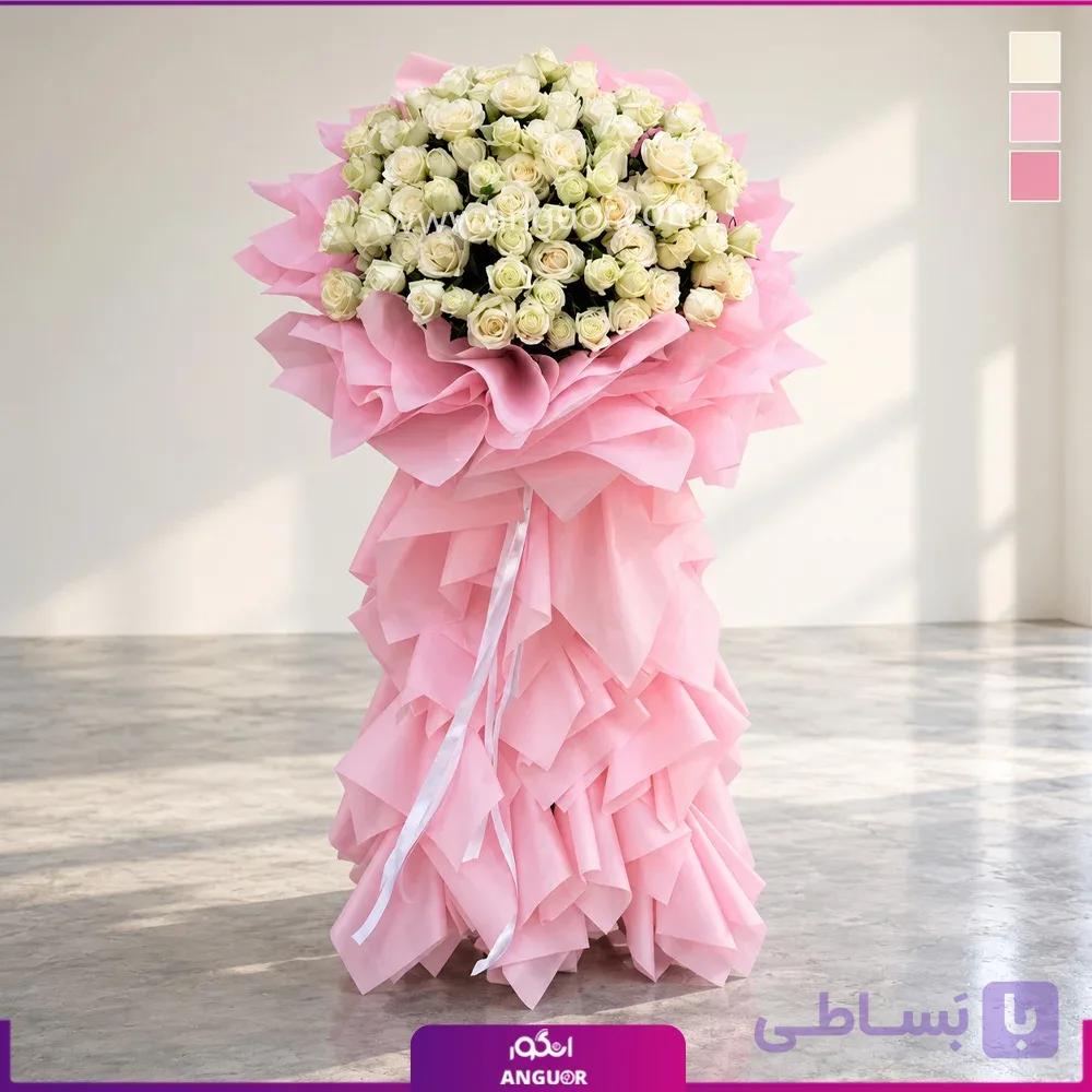 دسته گل قدی رز سفید؛ لوکس برای افتتاحیه و تبریک — تصویر 1