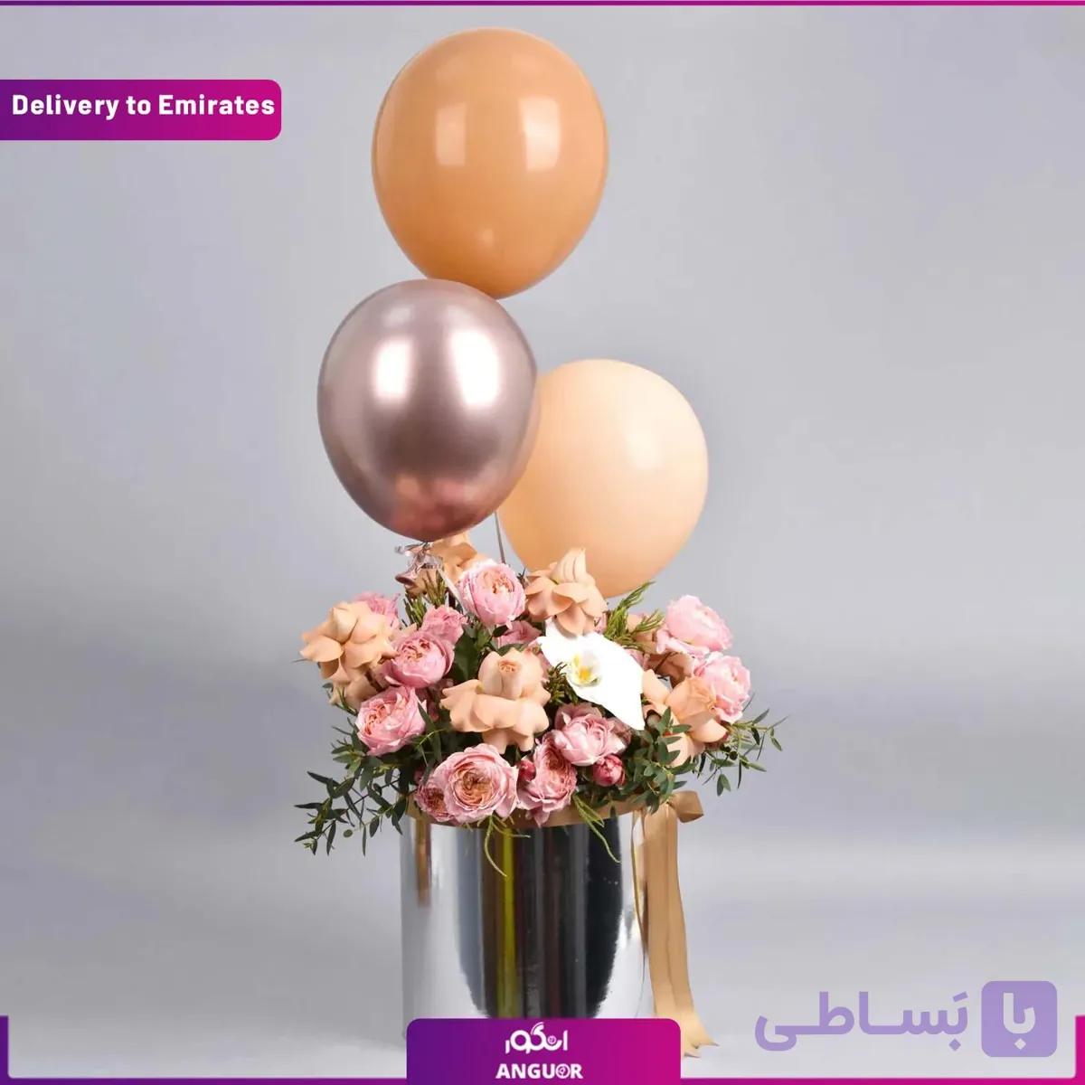 باکس هدیه گل و بادکنک (تحویل در امارات)