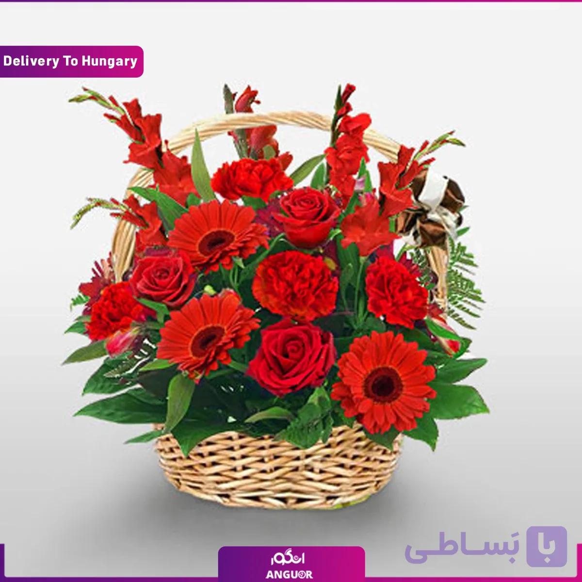 سبد گل با تم قرمز (تحویل در مجارستان)