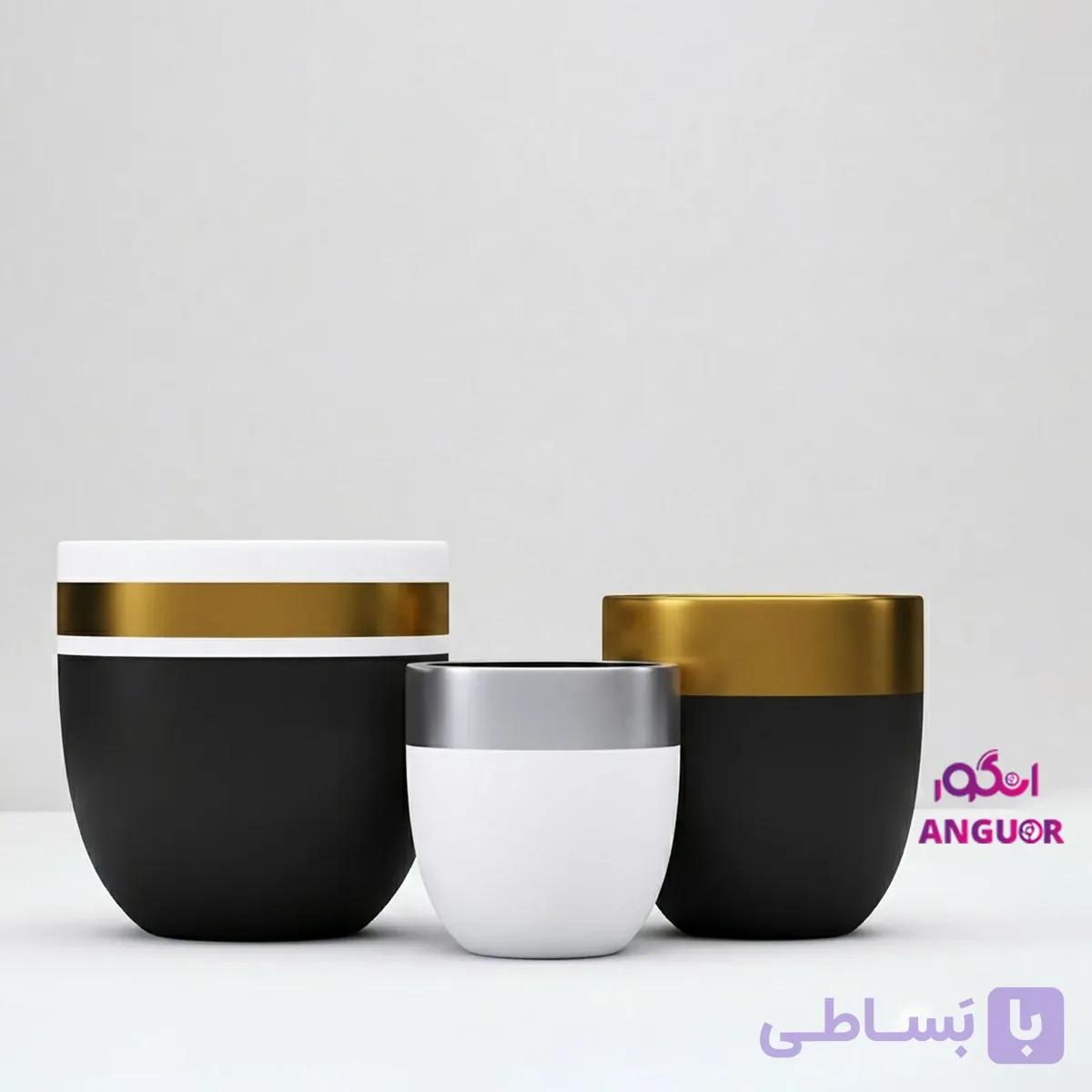 ست گلدان فایبر گلاس 2 رنگ — تصویر 1