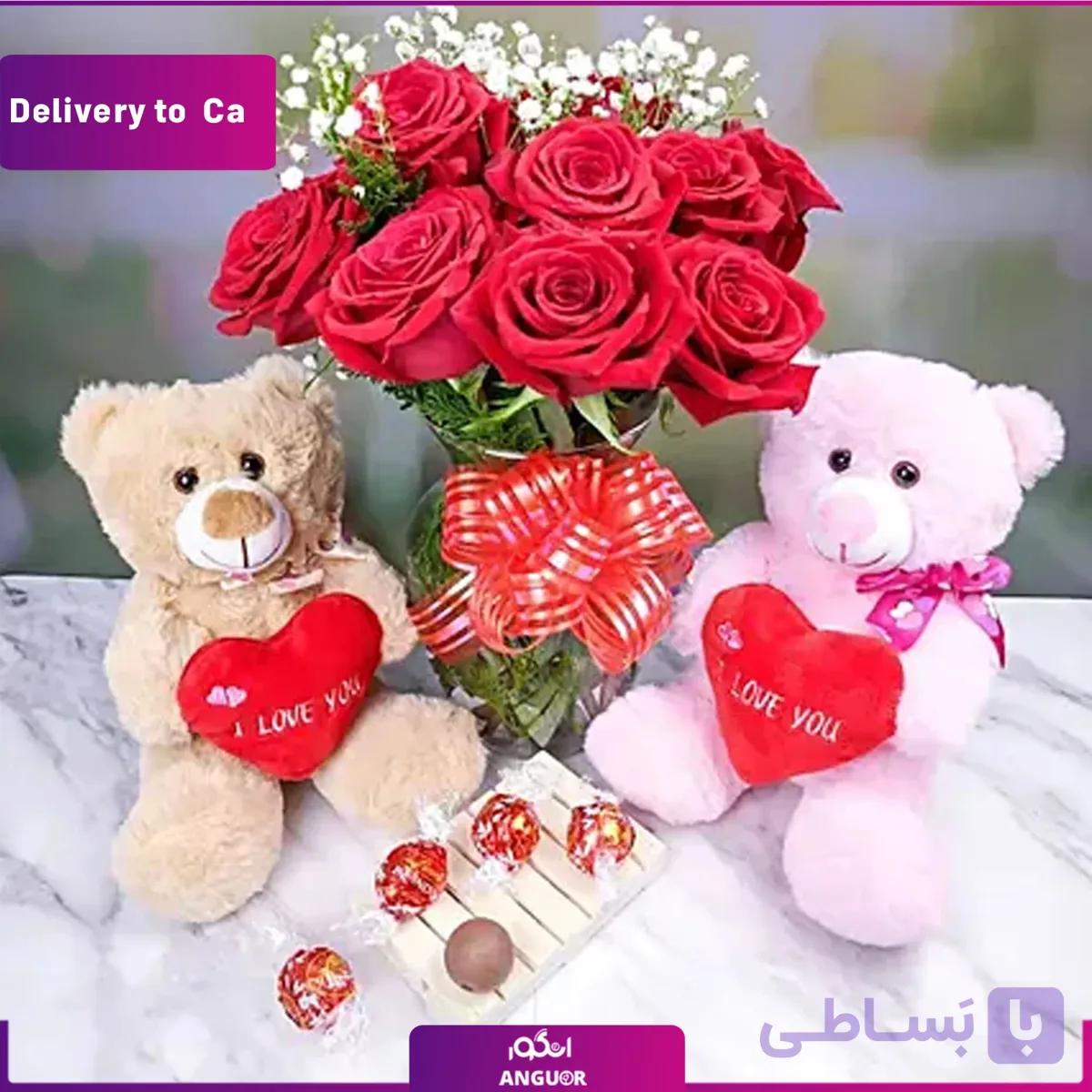 دسته گل رز وخرس(ارسال گل به کانادا)