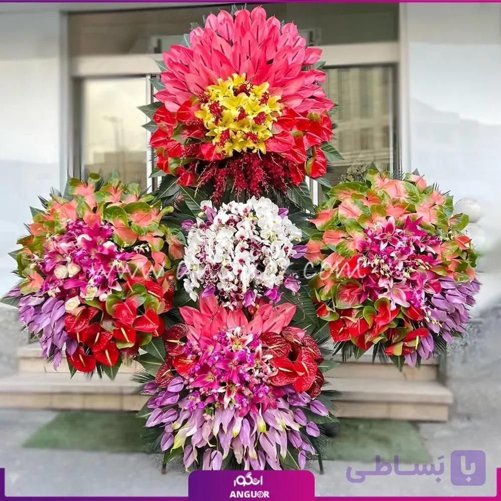 تاج گل 4 طبقه منحصربفرد (آنتوریوم،گلایول،لیلیوم،ارکیده) — تصویر 1