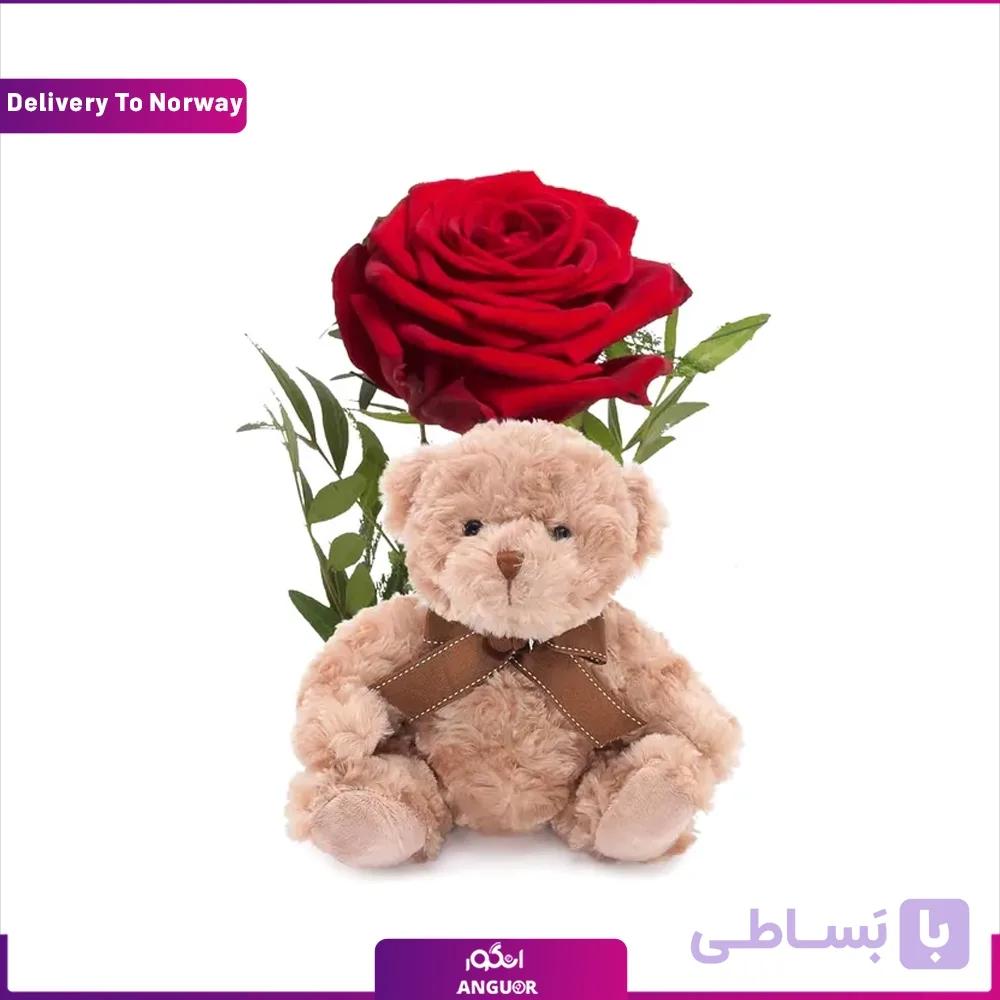گل رز با خرس عروسکی (تحویل در نروژ)