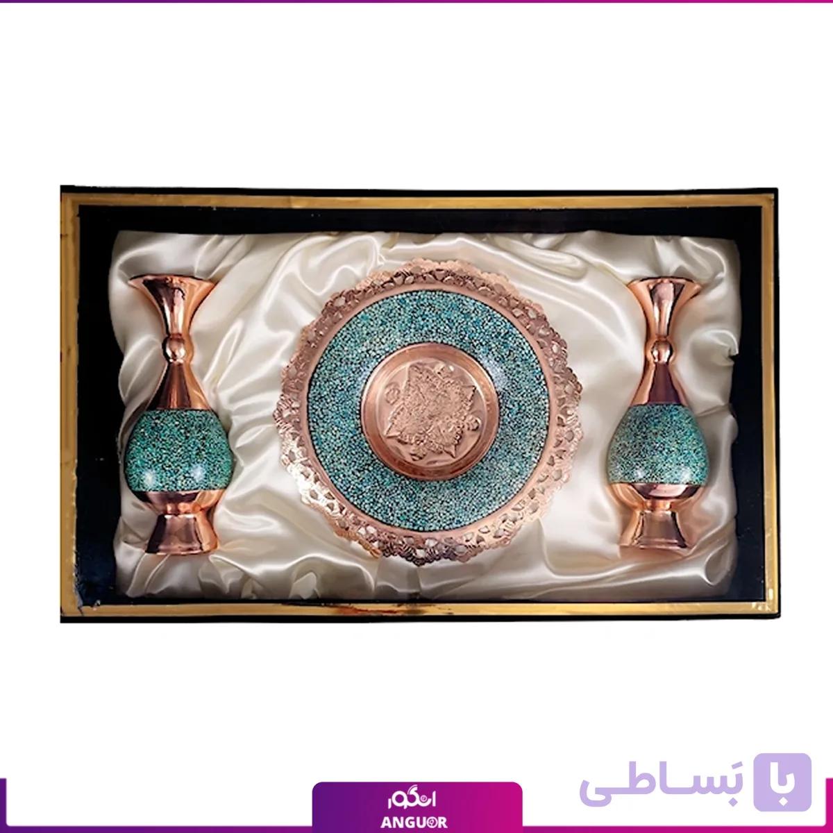 باکس هدیه جفت گلدان و بشقاب فیروزه کوبی — تصویر 1