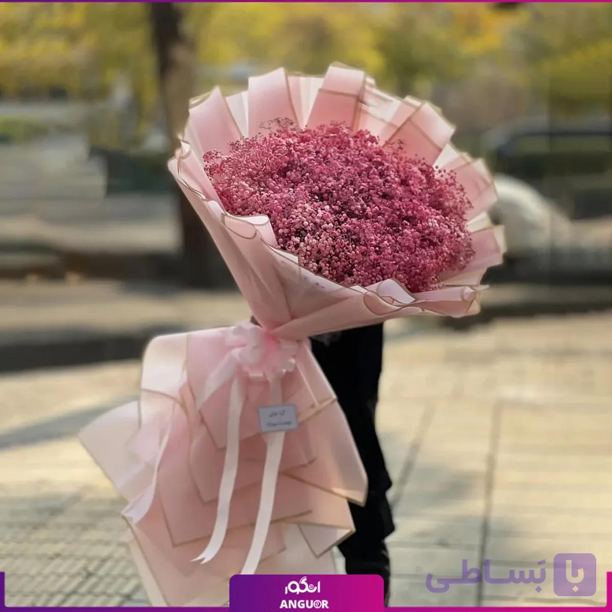 دسته گل قدی ژیپسوفیلا صورتی، رمانتیک و لطیف