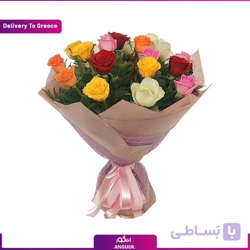 دسته گل رز رنگی 19 شاخه (تحویل در یونان)
