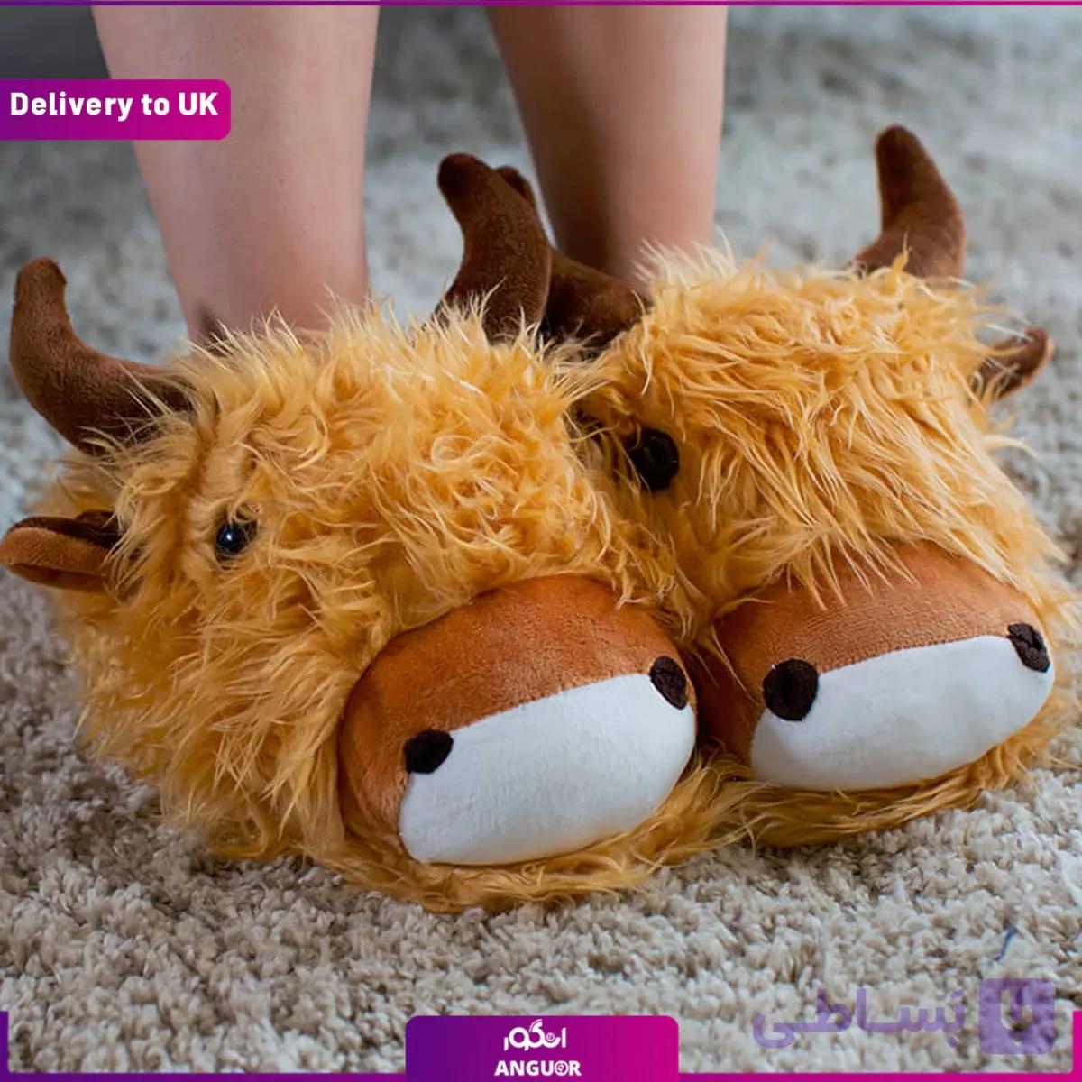 Fuzzy Friends Highland Cow Slippers (Delivery to UK) — تصویر 1